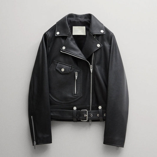 Women's Black Lambskin Leather Biker Jacket