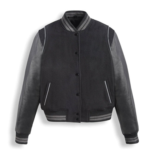 Men’s Black Varsity Leather Bomber Jacket