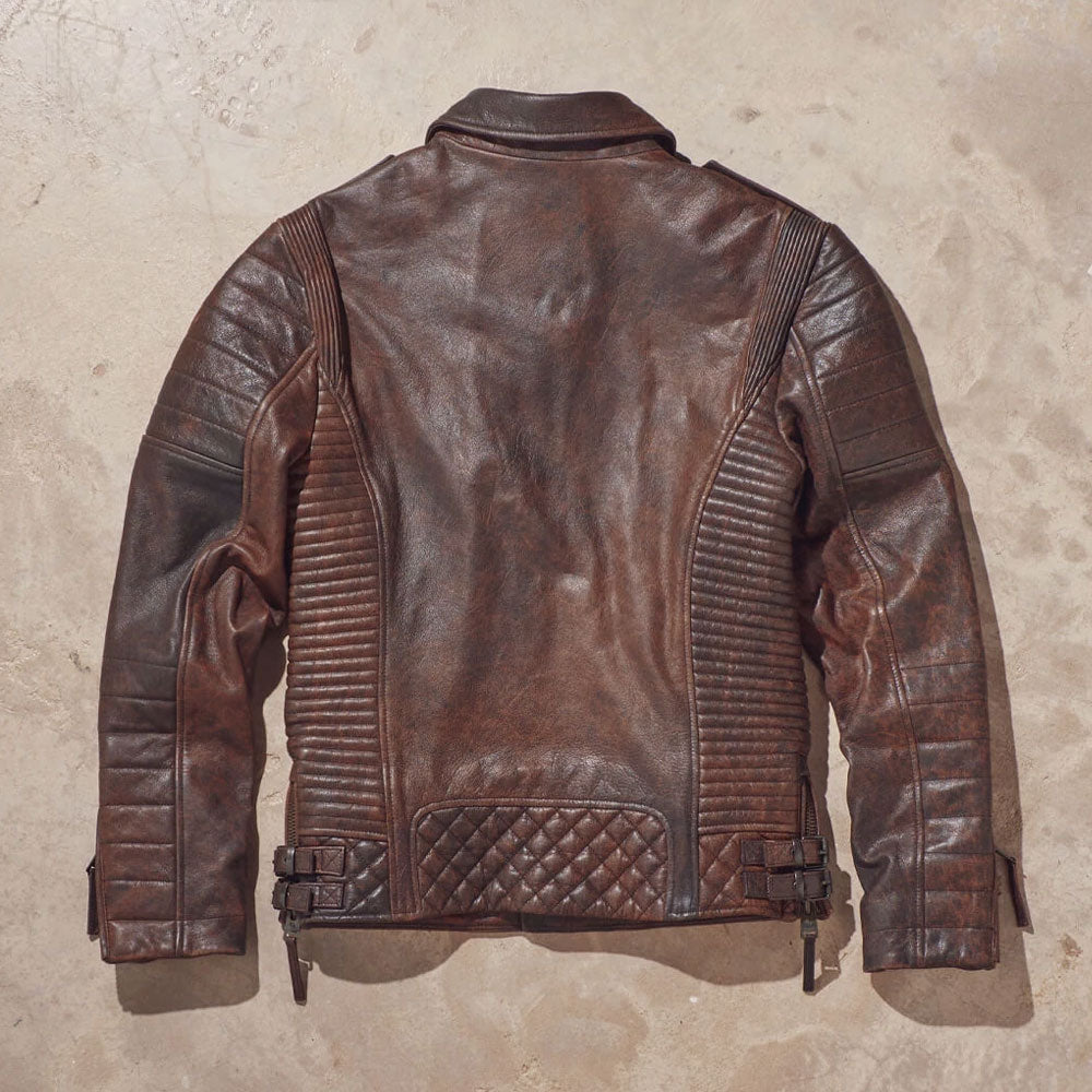 Avanzar Leather Men’s Waxed Brown Biker Leather Jacket