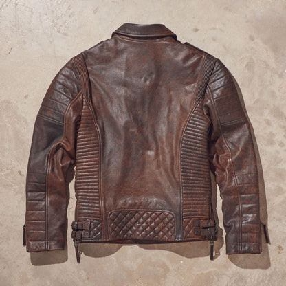 Avanzar Leather Men’s Waxed Brown Biker Leather Jacket