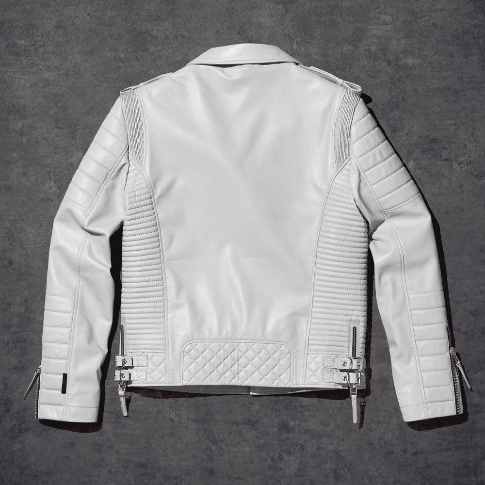 Avanzar Leather Men’s White Pearl Biker Leather Jacket