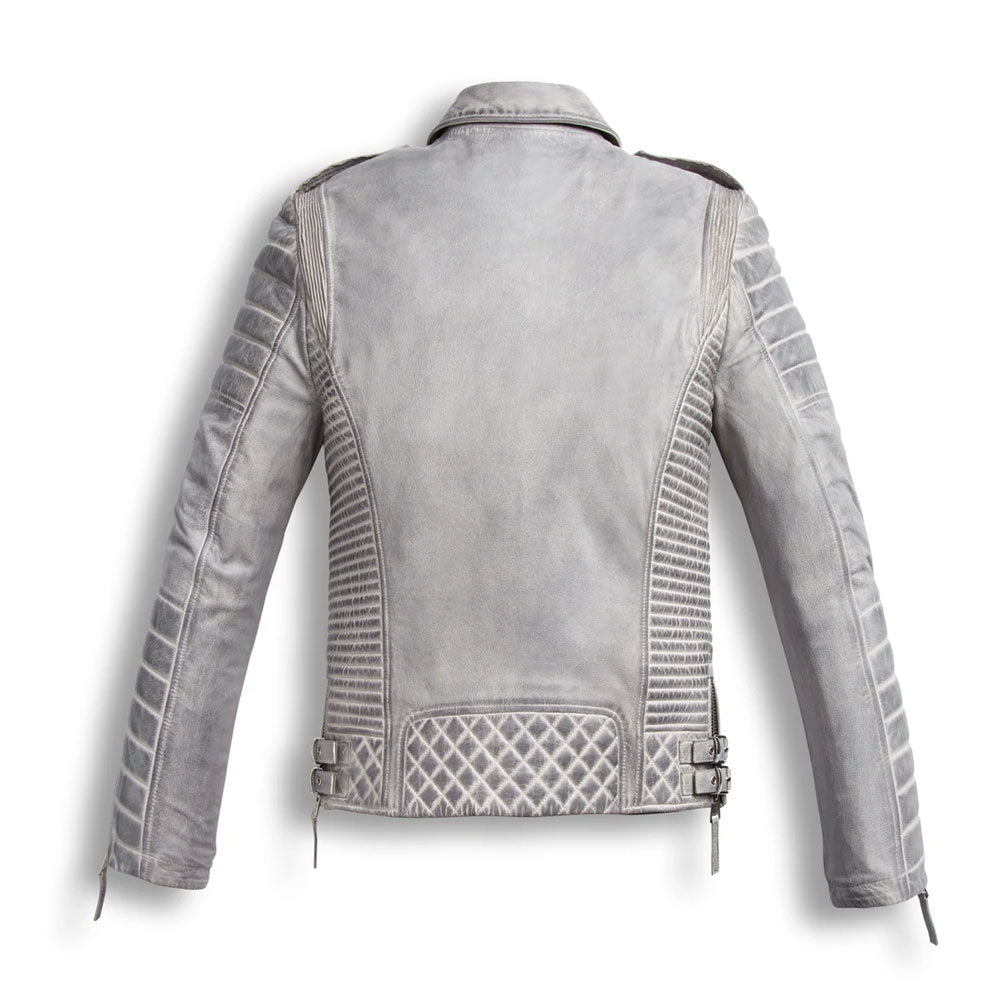 Avanzar Leather Chrome White Waxed Biker Leather Motorcycle Jacket