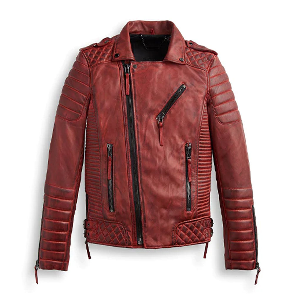 Avanzar Leather Men’s Red Biker Leather Motorbike Jacket