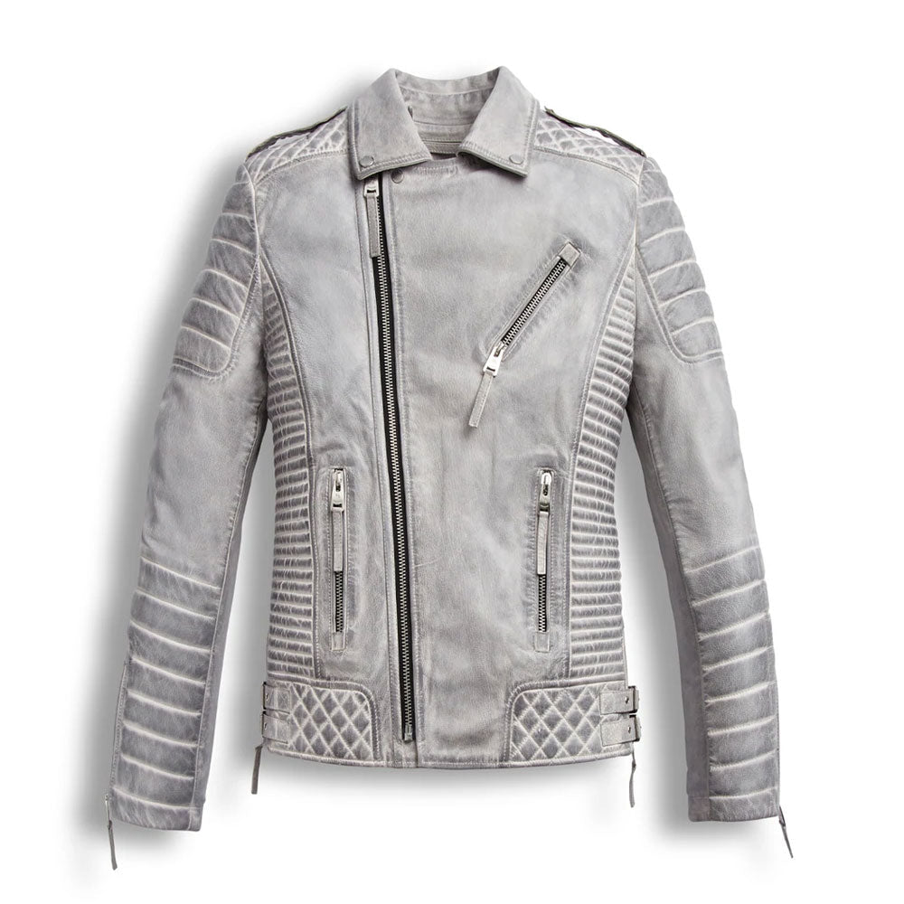 Avanzar Leather Chrome White Waxed Biker Leather Motorcycle Jacket