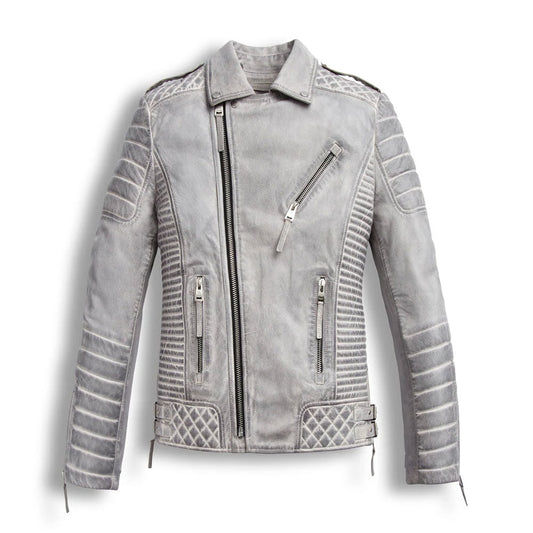 Avanzar Leather Chrome White Waxed Biker Leather Motorcycle Jacket