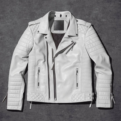 Avanzar Leather Men’s White Pearl Biker Leather Jacket