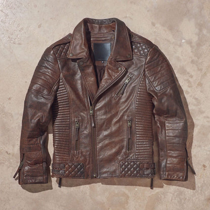 Avanzar Leather Men’s Waxed Brown Biker Leather Jacket