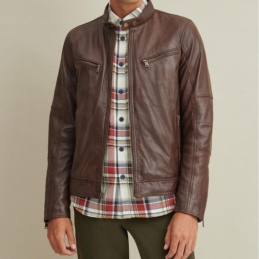 Avanzar Leather Men’s Brown Moto Biker Jacket