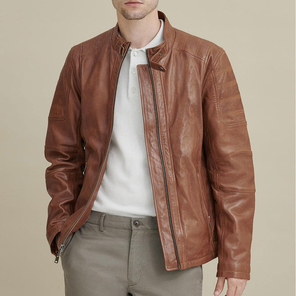 Men's Brown Biker Leather Moto Jacket