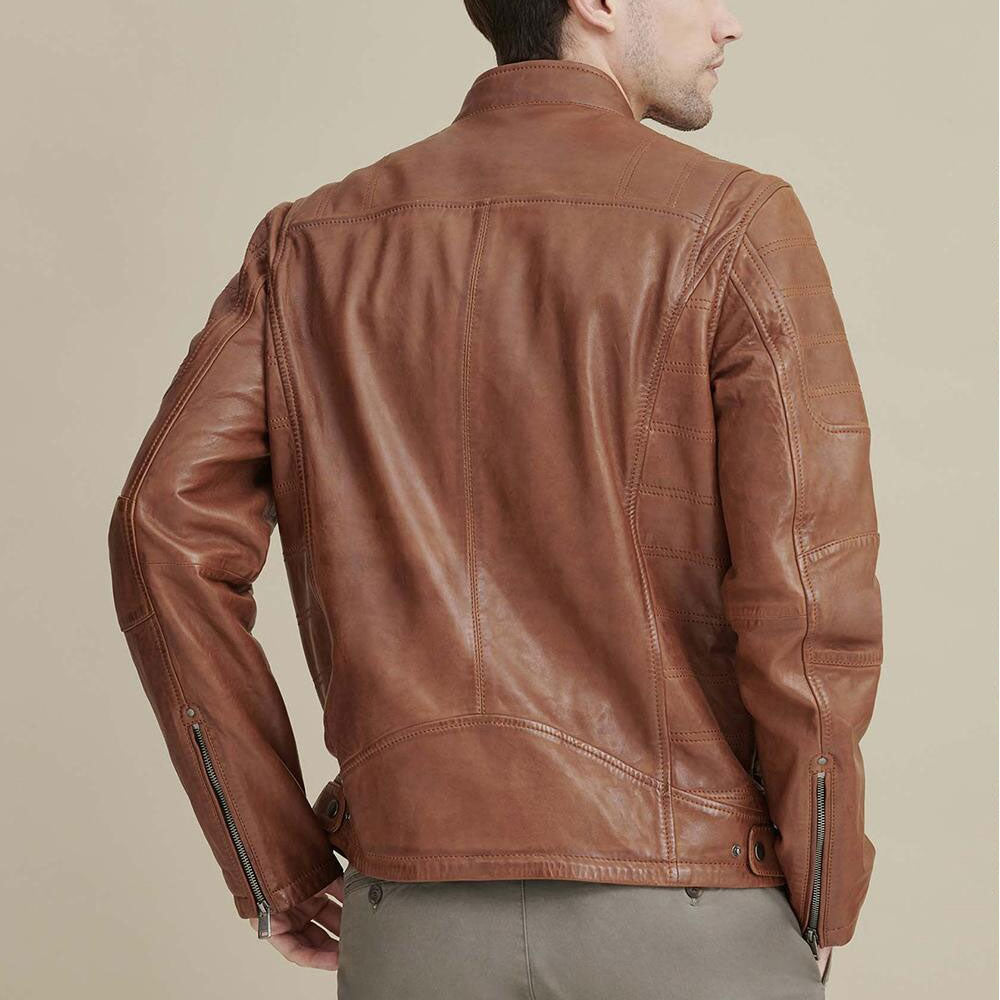 Men's Brown Biker Leather Moto Jacket