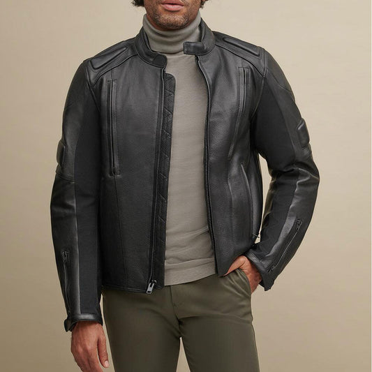 Men's Black Leather Performance Rider Biker Jacket