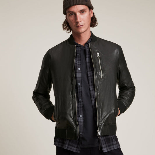 Men’s Black Lambskin Leather Bomber Jacket