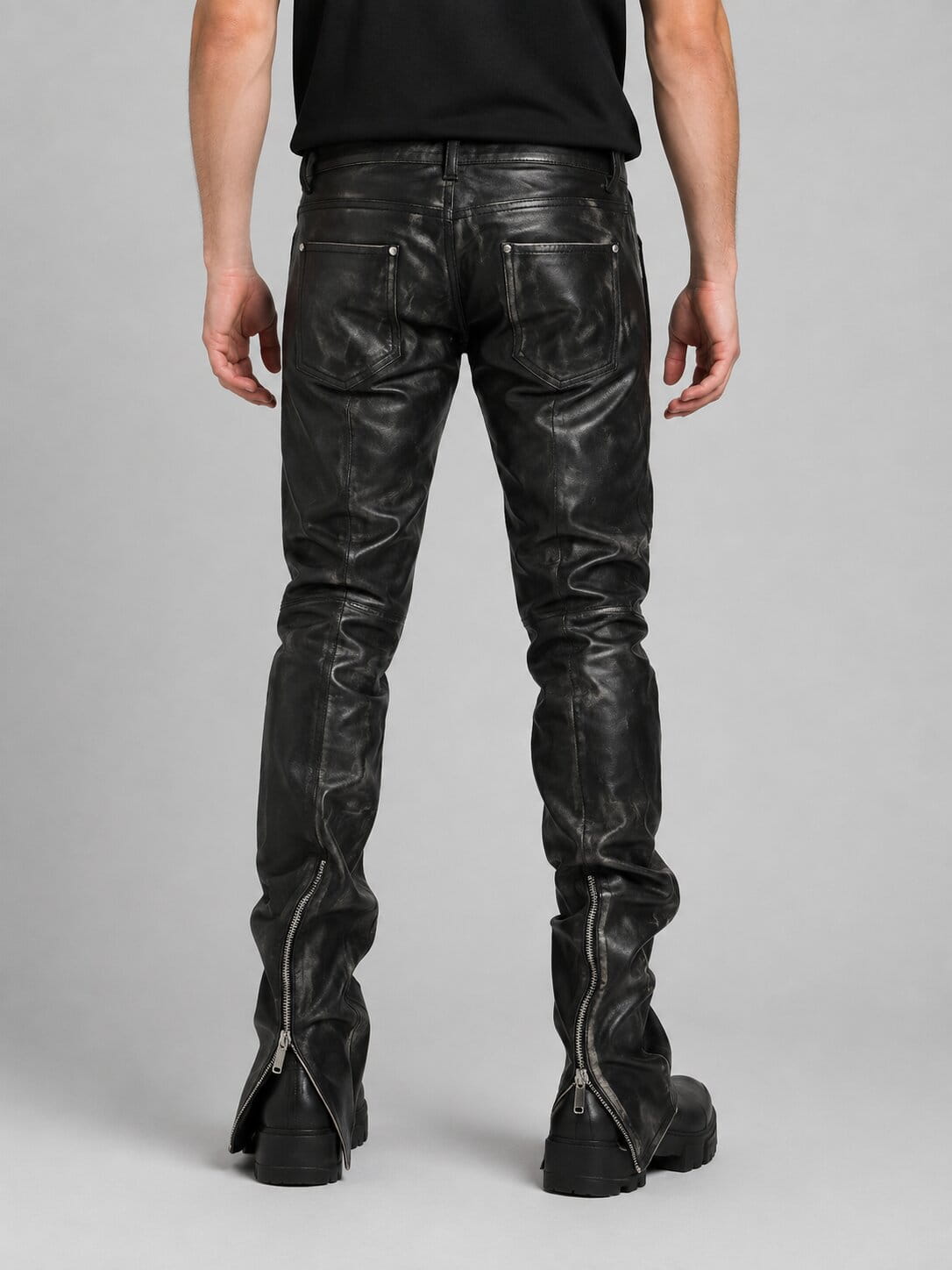 Leather Exotica Black Leather Biker Pants - Bold Motorcycle Style back view by avanzar leather
