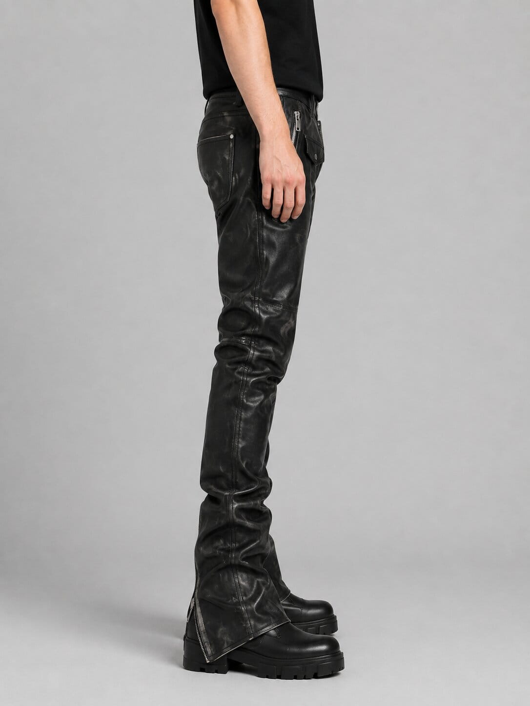 Leather Exotica Black Leather Biker Pants - Bold Motorcycle Style sid view by avanzar leather