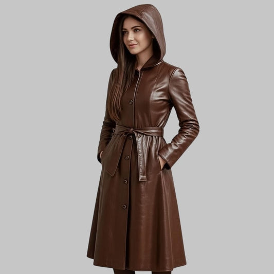 Leather Trench Coat Woman Long Overcoat