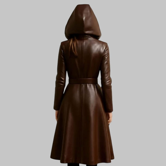 Leather Trench Coat Woman Long Overcoat