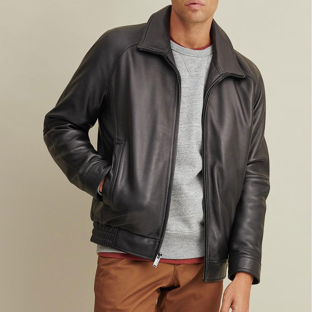 Lined Leather Bomber Jacket