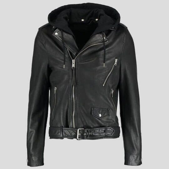 Lupe Black Removable Hooded Leather Jacket