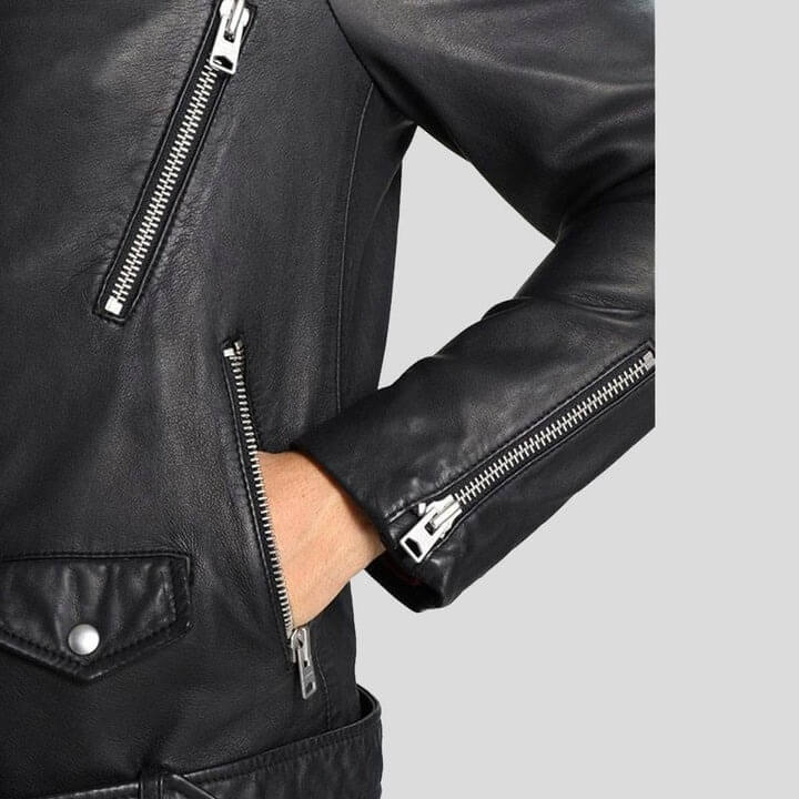 Lupe Black Removable Hooded Leather Jacket