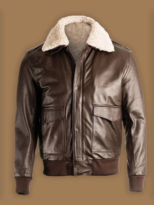 Men’s Brown Pilot Shearling Bomber Leather Jacket