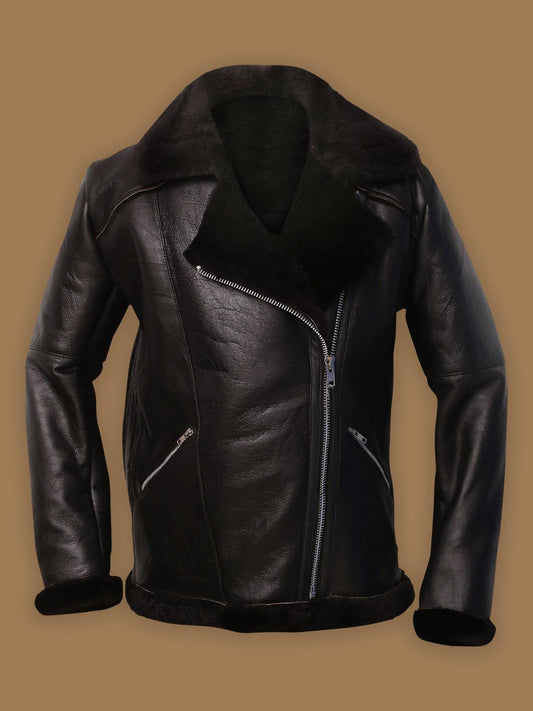 Men’s Dark Brown Shearling Bomber Aviator Jacket