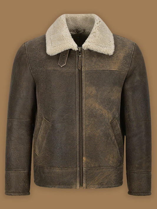 Men’s Old Fashion Brown Shearling Bomber Leather Jacket