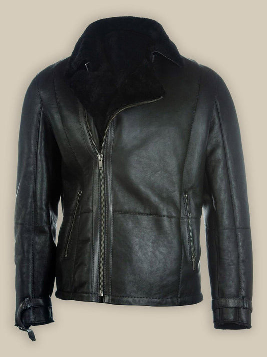 Men’s Pure Black B3 Shearling Bomber Leather Jacket