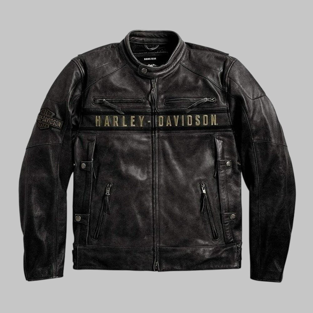 Harley Davidson Vintage Black Leather Motorcycle Jacket Men