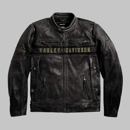 Harley Davidson Vintage Black Leather Motorcycle Jacket Men