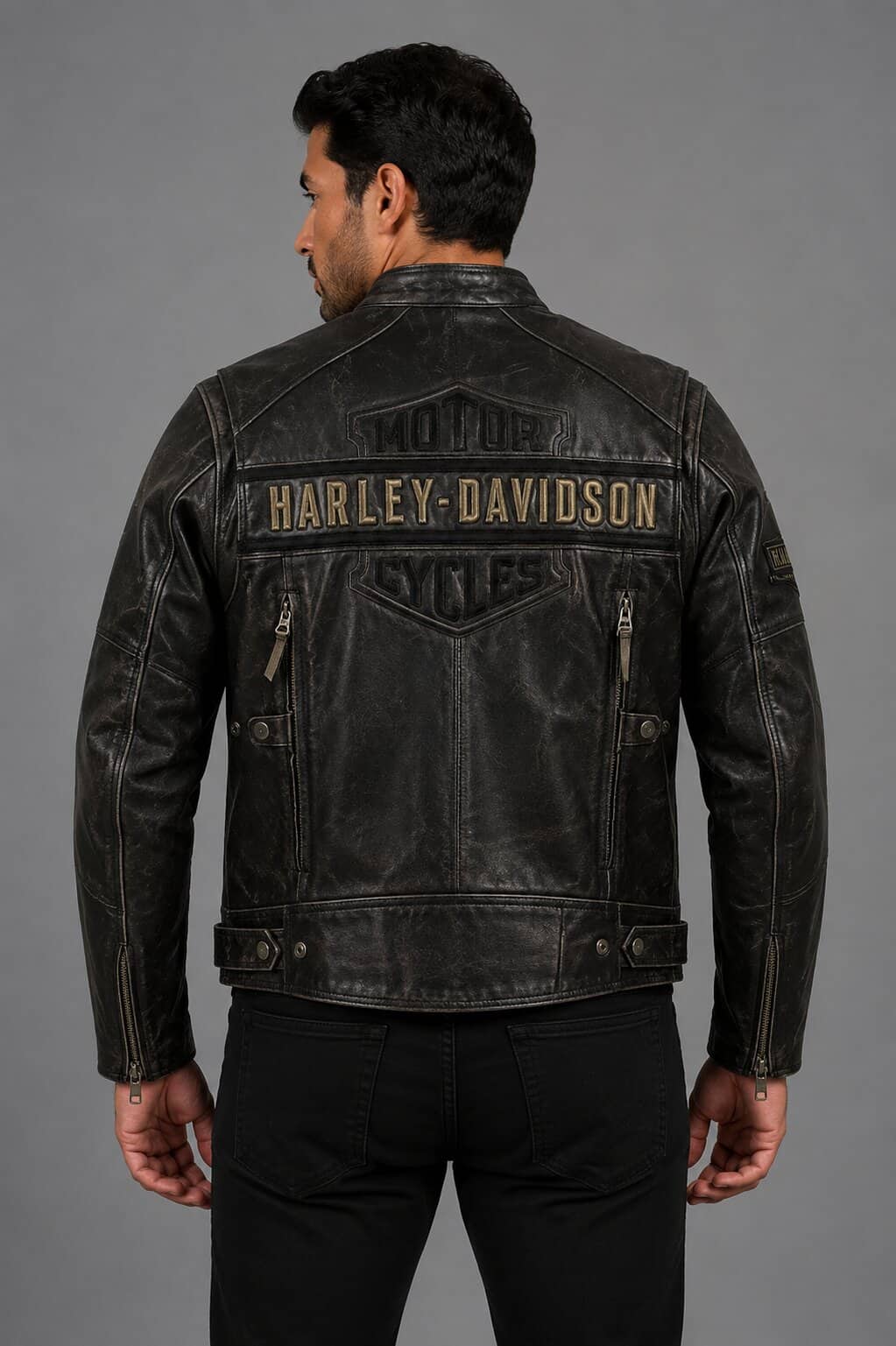 Harley Davidson Vintage Black Leather Motorcycle Jacket Men