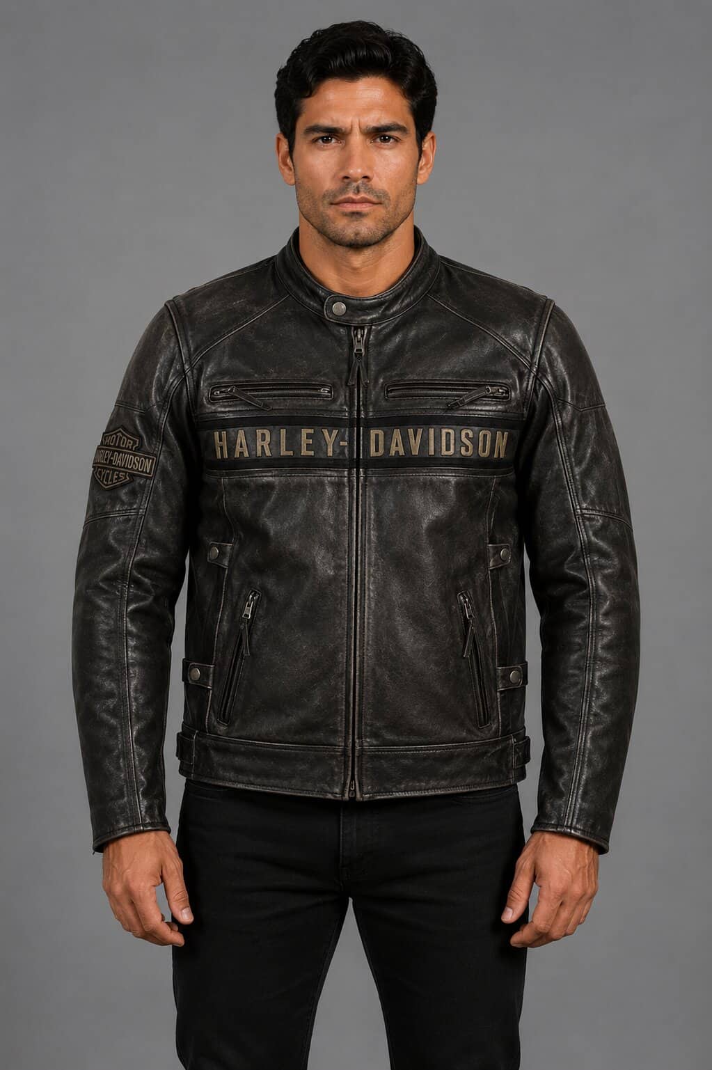 Harley Davidson Vintage Black Leather Motorcycle Jacket Men