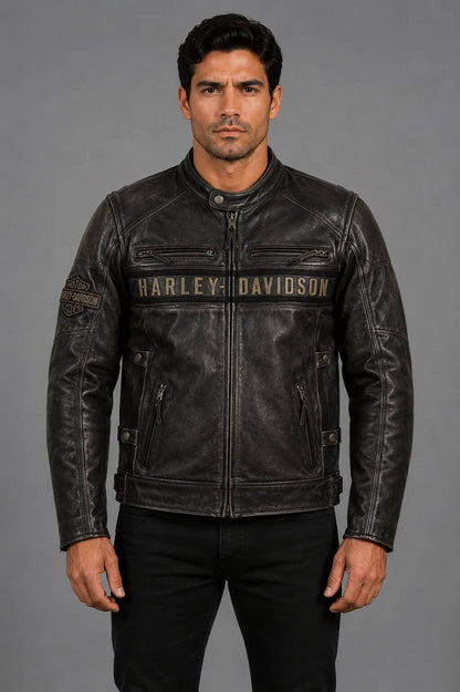 Harley Davidson Vintage Black Leather Motorcycle Jacket Men