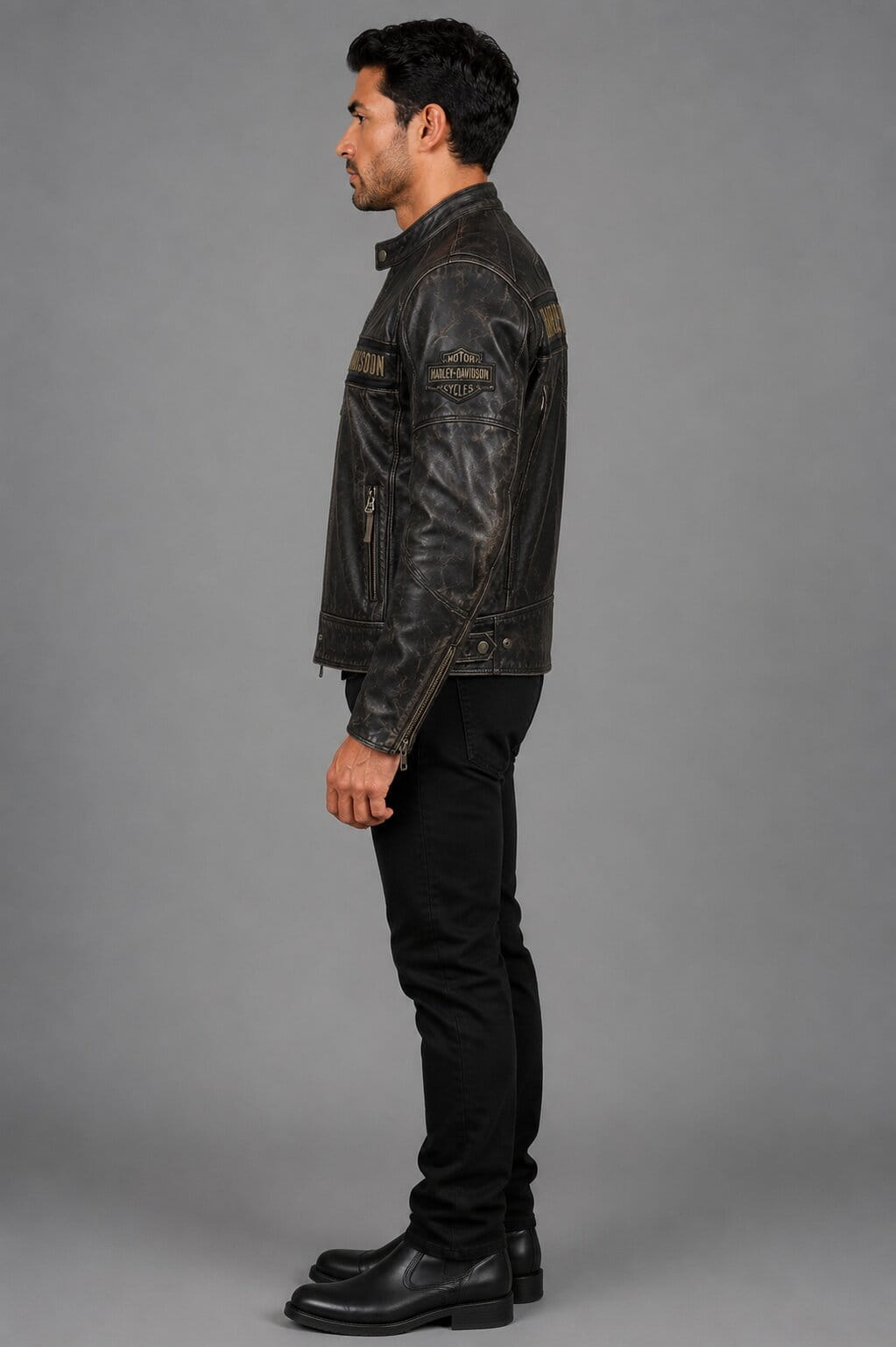 Harley Davidson Vintage Black Leather Motorcycle Jacket Men
