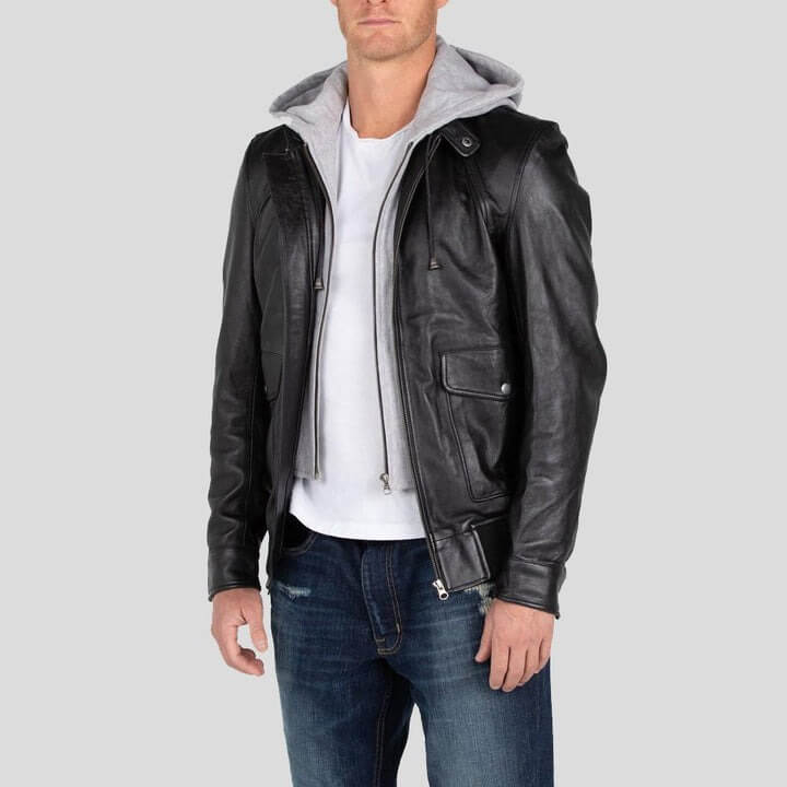 Marc Black Removable Hooded Leather Jacket