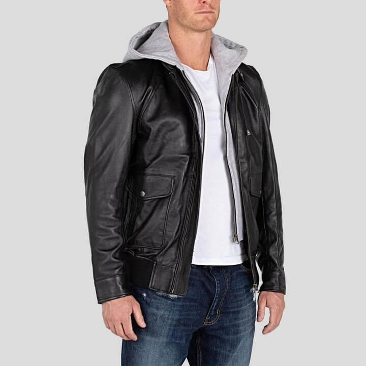 Marc Black Removable Hooded Leather Jacket