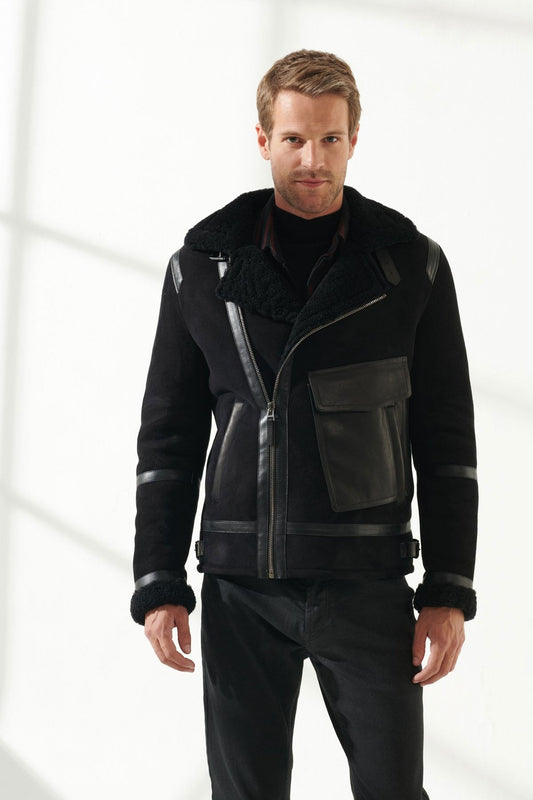 Men's Black Aviator Shearling Jacket