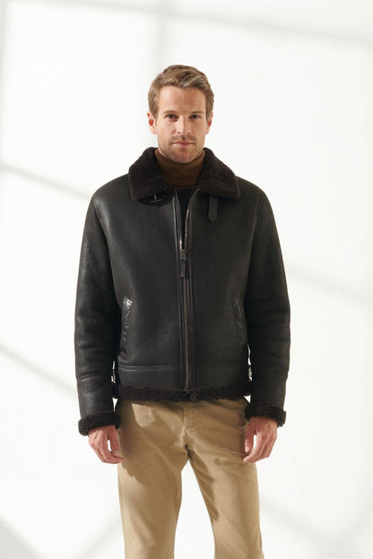 Men's Brown Aviator Shearling Jacket