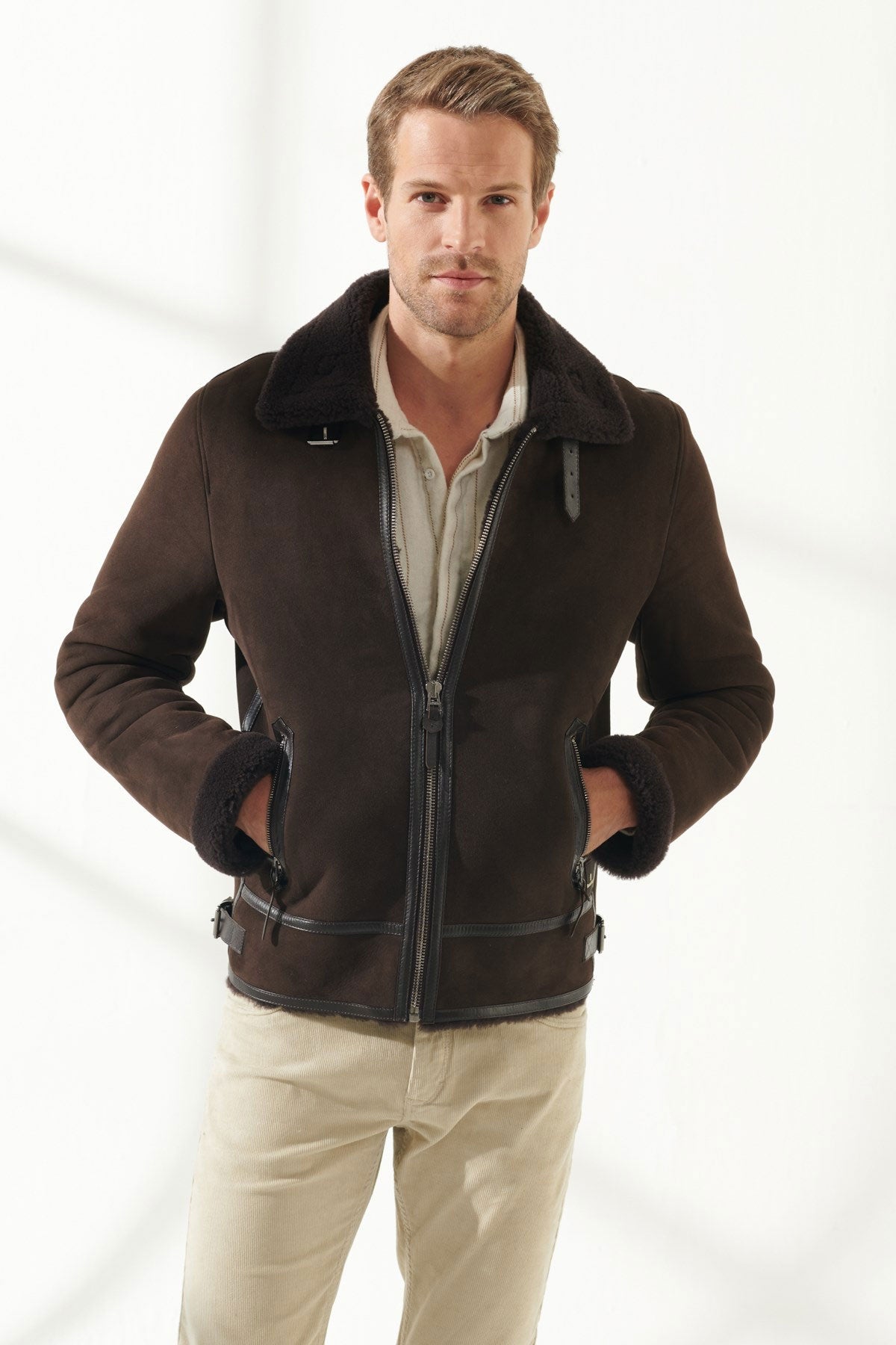 Men's Brown Aviator Shearling Jacket