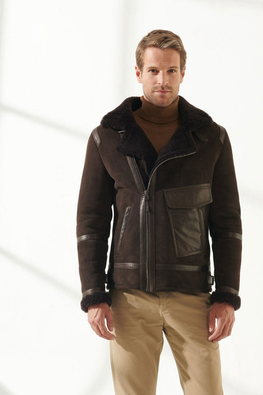 Men's Brown Aviator Shearling Jacket