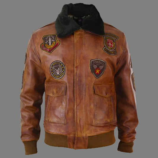 Men's Aviator Flying Pilot Bomber Leather Jacket with Removable Collar