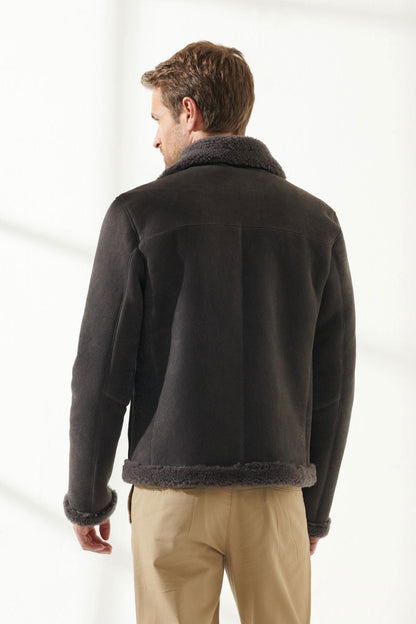 Men's Grey Aviator Shearling Jacket