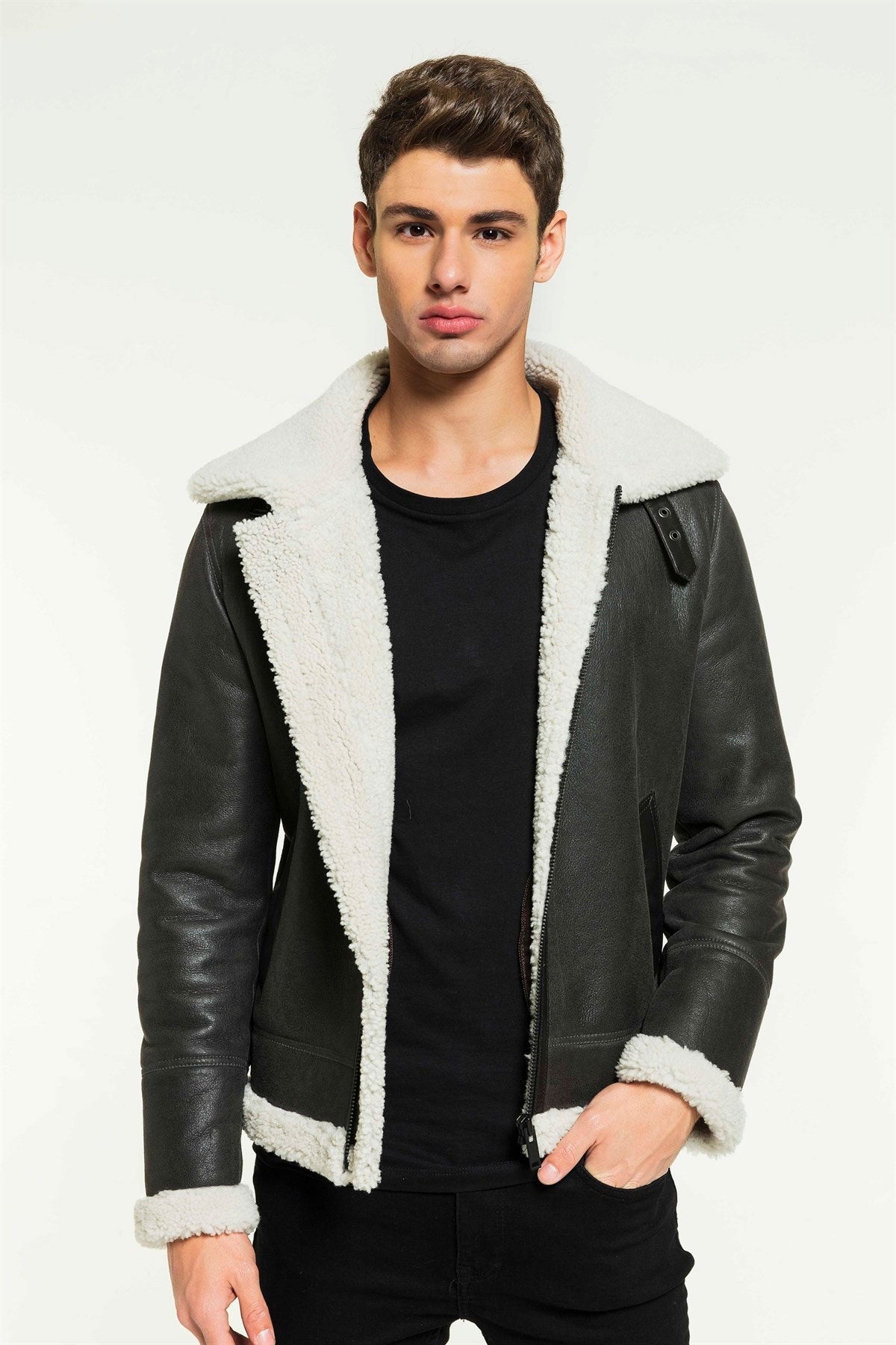 Men's Grizzly Grey Aviator Shearling Jacket