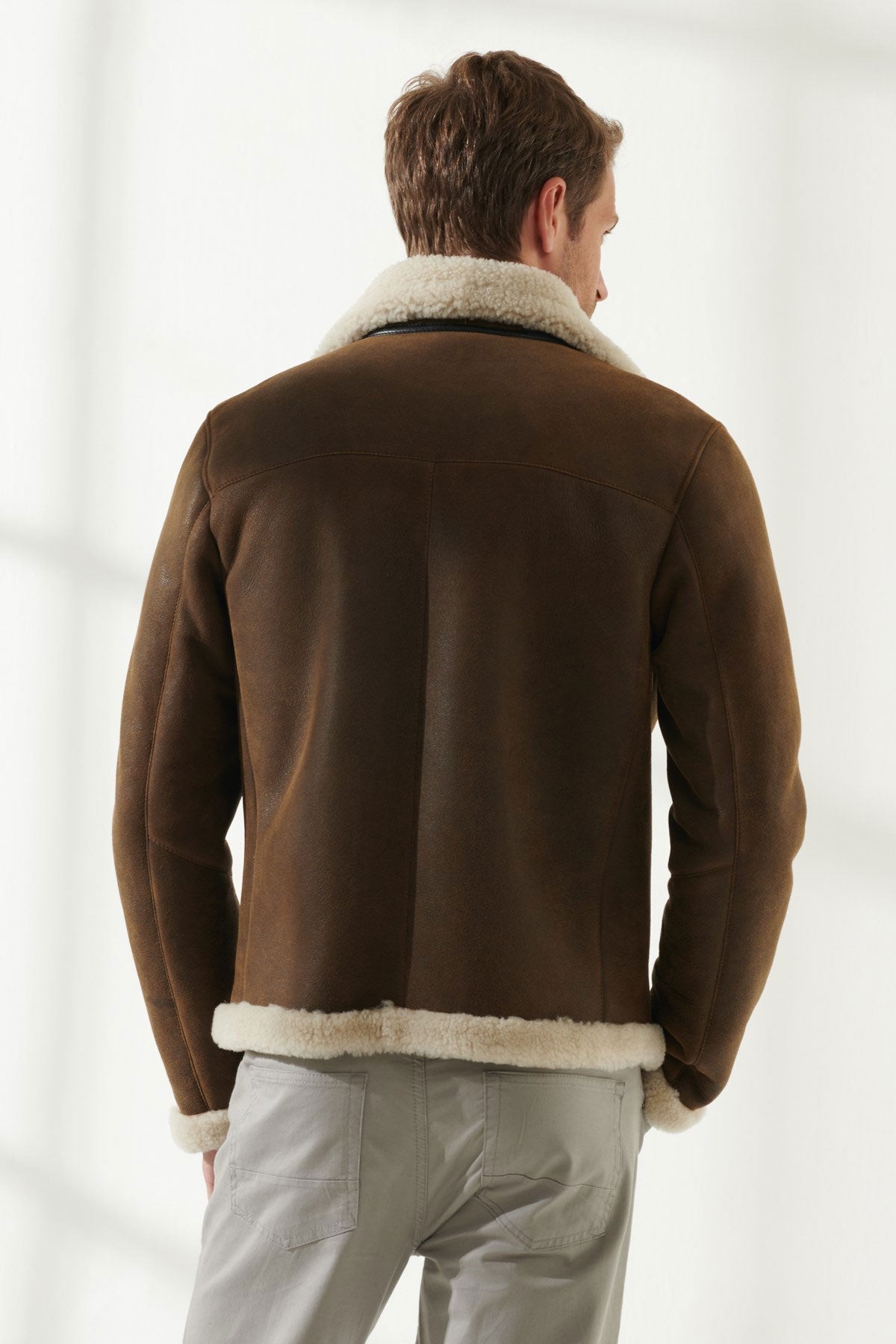 Men's Tan & Off-White Aviator Shearling Jacket