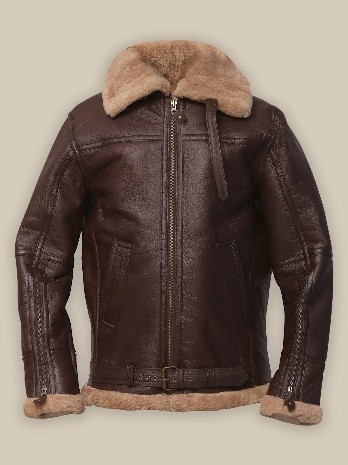 Men’s Brown Sheepskin Bomber Leather Jacket