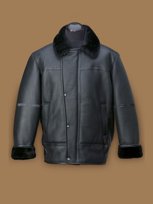 Men’s Black Aircraft Shearling Bomber Leather Jacket