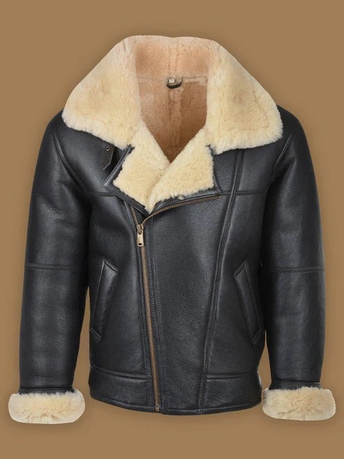 Men’s Black B3 Shearling Leather Bomber Jacket
