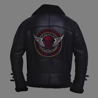 Men's Black Biker Shearling Jacket