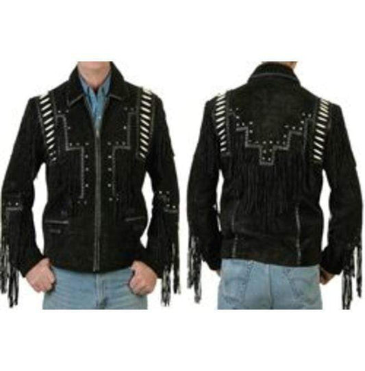 Men’s Black Cowboy Suede Jacket - Suede Fringe Western Style