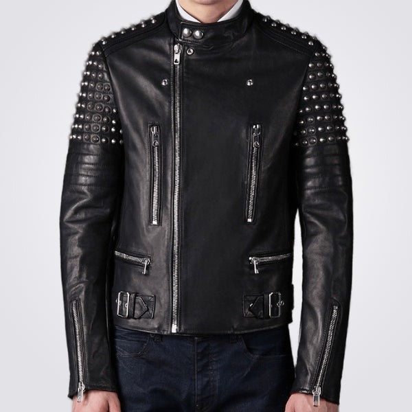 Men's Black Studded Leather Biker Jacket – Bold Punk Rock Statement