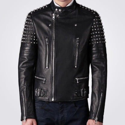 Men's Black Studded Leather Biker Jacket – Bold Punk Rock Statement